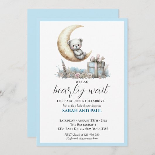 Teddy Blue Bear我々は心から待つことができる 招待状 (正面/裏面)