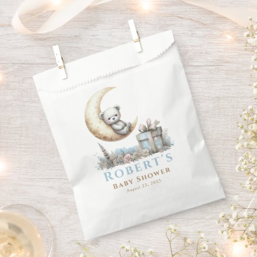 Teddy Blue Bear Boy Baby Shower フェイバーバッグ (クリップ留めされた状態)
