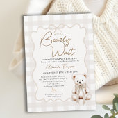 Teddy Bow Neutral Gingham Bearly Wait Baby Shower 招待状