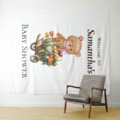 Teddy Foral Girl Baby 素朴 Shower背景 タペストリー (インサイチュ(横))