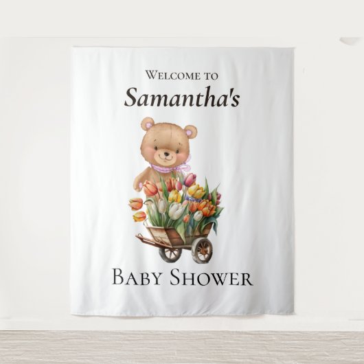 Teddy Foral Girl Baby 素朴 Shower背景 タペストリー (正面)