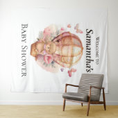 Teddy Foral Girl Balloon Baby Shower背景 タペストリー (インサイチュ(横))