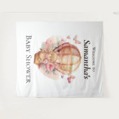Teddy Foral Girl Balloon Baby Shower背景 タペストリー (正面(横))