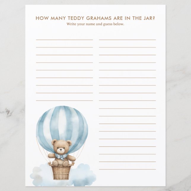 Teddy Graham Guess Game Baby Shower Answer Sheet (正面)