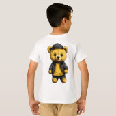 Teddy Hug：黄色シンプルと黒のTeddy Bear Kids Tシャツ (裏面フル)