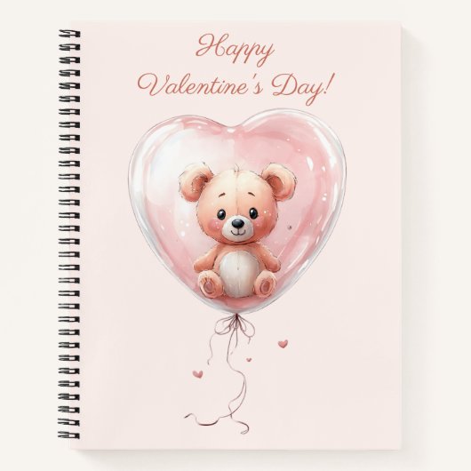 Teddy in Heart Balloon Valentines Design ノートブック (正面)