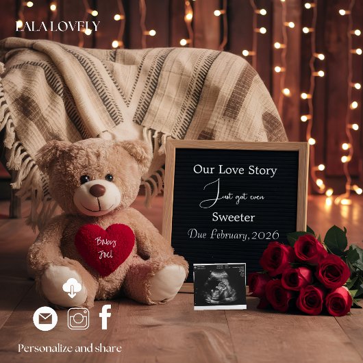 Teddy Love & Baby Pregnancy Announcement Card 案内状