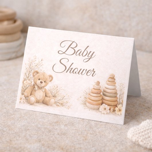 Teddy Neutral Baby Shower Folded Invitation 招待状