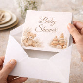 Teddy Neutral Baby Shower Folded Invitation 招待状