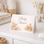 Teddy Neutral Baby Shower Folded Invitation 招待状
