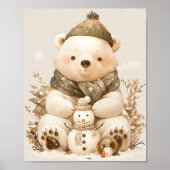 Teddy Polar Bear & Snowman Nursery Wall Art Poster ポスター (正面)