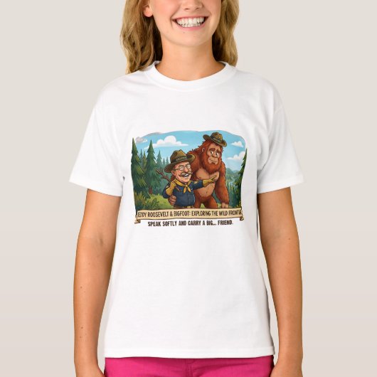 Teddy+Roosevelt+Bigfoot+風刺画+-+ナチュラル Tシャツ (正面)