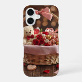 Teddy Rose Basket Romantic Valentine Aesthetic iPhone 16ケース (裏面)