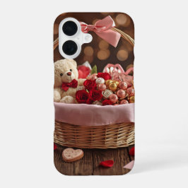 Teddy Rose Basket Romantic Valentine Aesthetic iPhone 16ケース