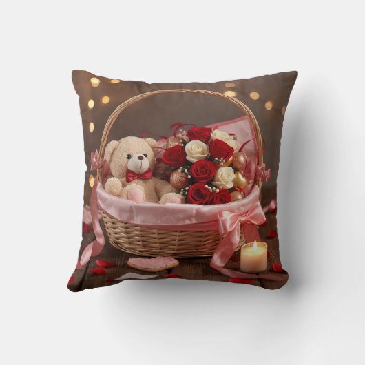 Teddy Rose Basket Romantic Valentine Decorative クッション (裏面)