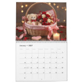 Teddy Rose Basket Romantic Valentine Desk カレンダー (1月 2027)