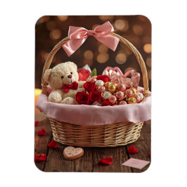 Teddy Rose Basket Romantic Valentine Heart Fridge マグネット