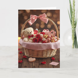 Teddy Rose Basket Romantic Valentine Love Greeting カード