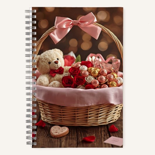 Teddy Rose Basket Romantic Valentine Love Story  ノートブック (正面)