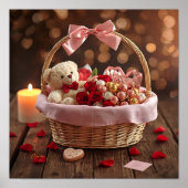 Teddy Rose Basket Romantic Valentine Wall ポスター (正面)