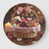 Teddy Rose Basket Romantic Valentines Decorative ラージ壁時計 (正面)