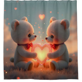 Teddy Time Together – バレンタインデーのテディベア シャワーカーテン