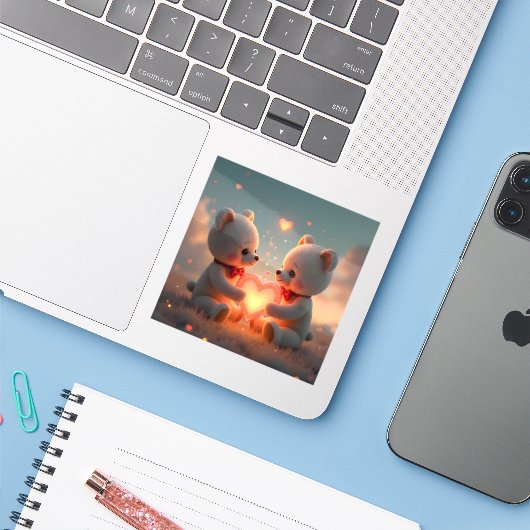 Teddy Time Together - Square Vinyl シール (ノートパソコンとiPhone)