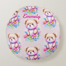 Teddybär Wasserfarben Pastell ラウンドクッション