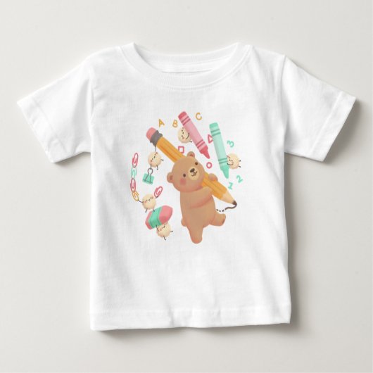 Teddy's Back to School Illustration ベビーTシャツ (正面)