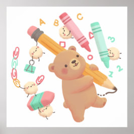 Teddy's Back to School Illustration ポスター