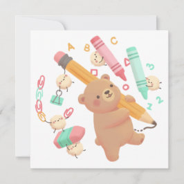 Teddy's Back to School Illustration 招待状