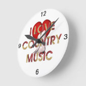 TEE I Love Country Music ラウンド壁時計 (傾斜)