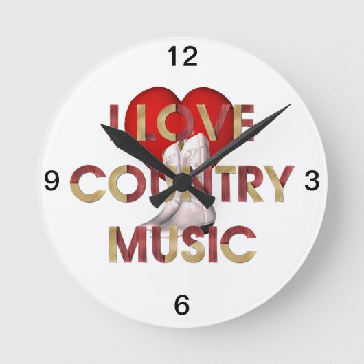 TEE I Love Country Music ラウンド壁時計 (正面)