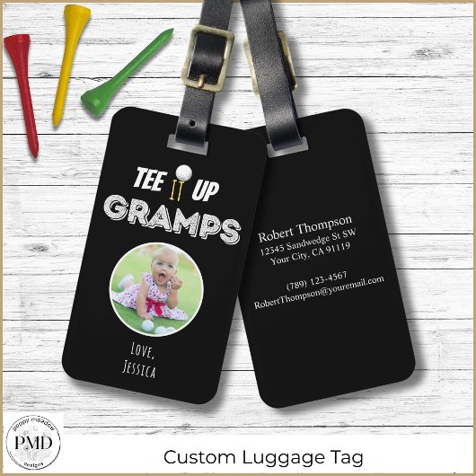 Tee It Upグランプカスタムス写真父の日ブラック ラゲッジタグ