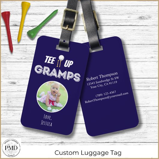 Tee It Up Grampsフォトカスタムファーザーズデイブルー ラゲッジタグ