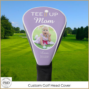 Tee It Up Mom写真パーソナライズされた薄紫 ゴルフヘッドカバー