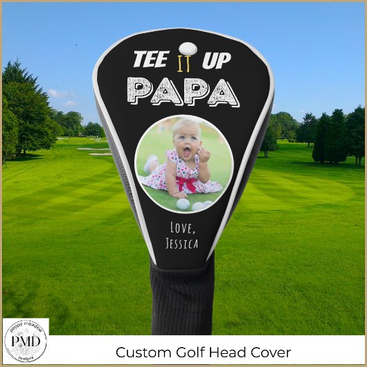 Tee It Up Papaフォトカスタムファーザーズデイブラック ゴルフヘッドカバー