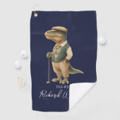 Tee-Rex Golfer Dinosaur Signature Name Navy Blue ゴルフタオル (インサイチュ)