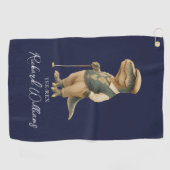 Tee-Rex Golfer Dinosaur Signature Name Navy Blue ゴルフタオル (横)