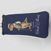 Tee-Rex Golfer Dinosaur Signature Name Navy Blue ゴルフヘッドカバー (正面)