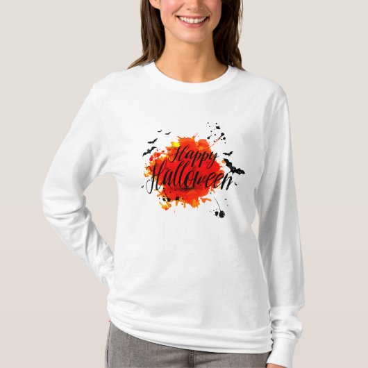 Tee shirt Femme Blanc Manches Longues Halloween Tシャツ (正面)