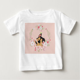 Tee Shirt for Baby Girl with Dog, Bird & Flowers ベビーTシャツ