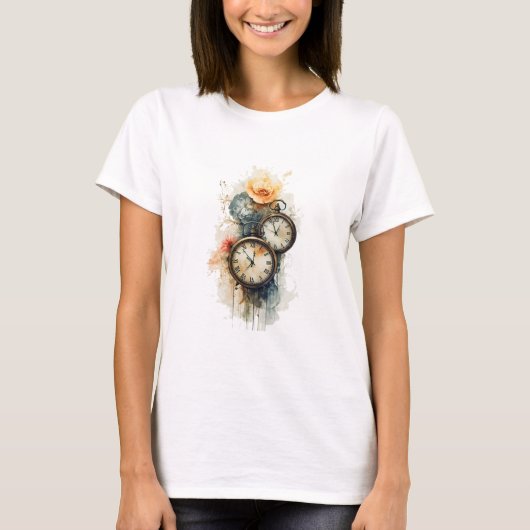 tee shirt montres vintage avec fleurs tシャツ (正面)