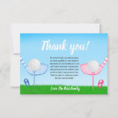 Tee Up BlueまたはPink Golf Gender Reveal Baby Shower サンキューカード (正面)