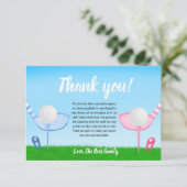 Tee Up BlueまたはPink Golf Gender Reveal Baby Shower サンキューカード (スタンド正面)