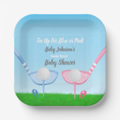Tee Up BlueまたはPink Golf Gender Reveal Baby Shower ペーパープレート (正面)