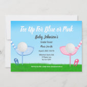 Tee Up BlueまたはPink Golf Gender Reveal Baby Shower 招待状 (正面)