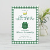 Teeing Up To Two Golf 2nd Birthday Green Gingham 招待状 (スタンド正面)
