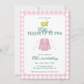 Teeing Up To Two Golf 2nd Birthday Pink Gingham 招待状 (正面)