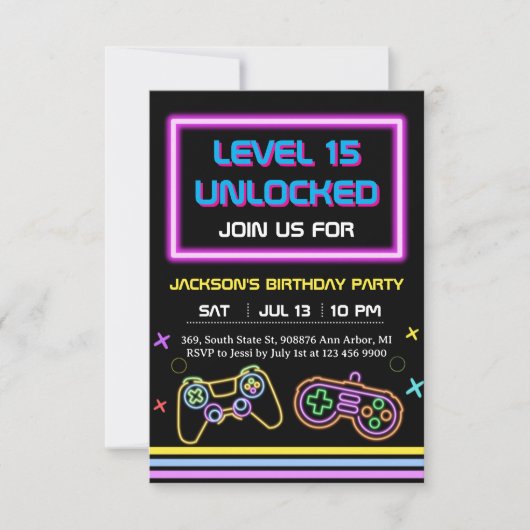 Teen Gaming Gamer Boy Video Game Player 出欠カード (正面)